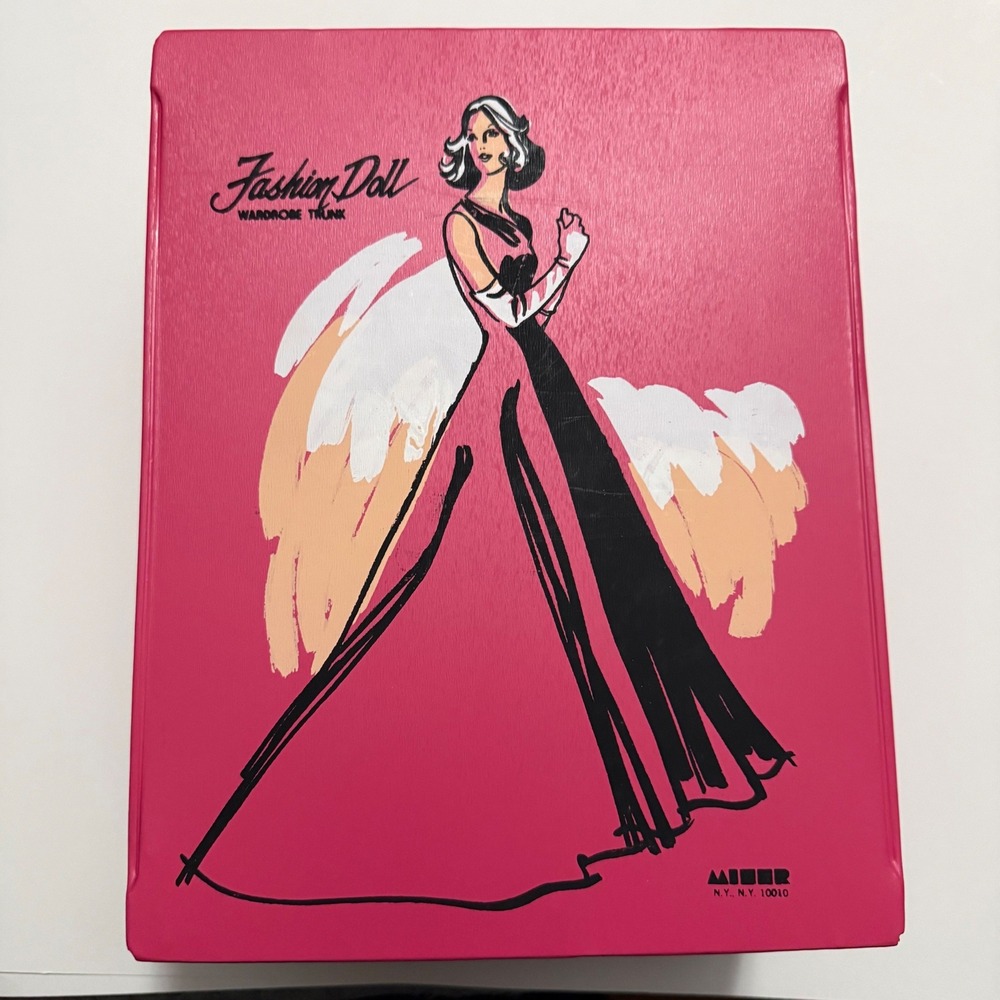 Vintage Miner Fashion Doll Wardrobe Trunk Pink Vinyl Carrying Case Storage Box